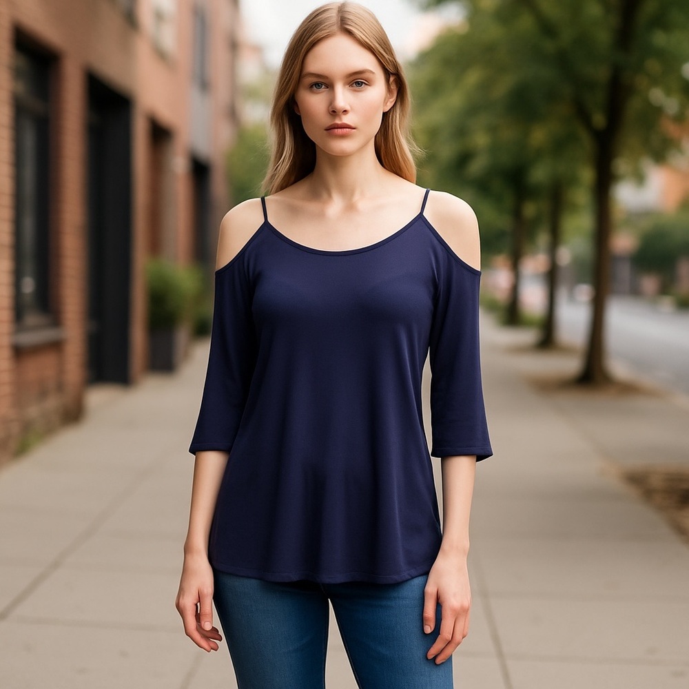 Styleword blue Relaxed Cut Out 3/4 Sleeve Tunic, size S. Flowy and lightweight